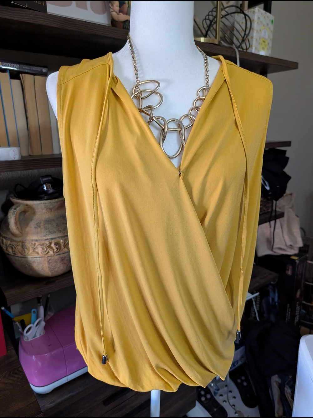 Kenneth Cole Sleeveless Mustard Gold V-Neck Top